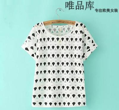 2015夏季韓風來襲 歐洲站印花網紗鏤空短袖T恤女裝批發全解析